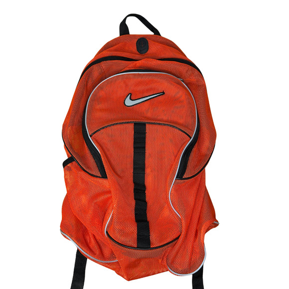 Vintage Nike Mesh Backpack Orange Y2K Streetwear Athletic Workout Utility Hiking - Picture 1 of 11